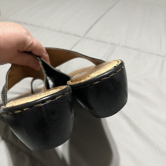 Born Black Leather Minimalist Wedge Sandals Toe Ring Loop Womens Size 10 - Picture 6 of 11